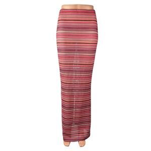 Missguided Multicolor Stripe Crochet High Rise Maxi Pencil Bodycon Skirt Size XS